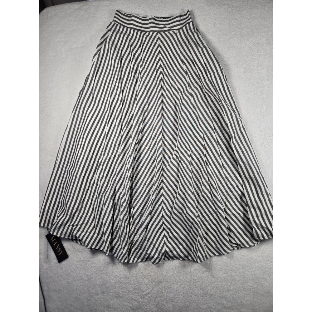 Mansy Striped Maxi Skirt Womens Small Black White Cotton Blend High Waist A-Line